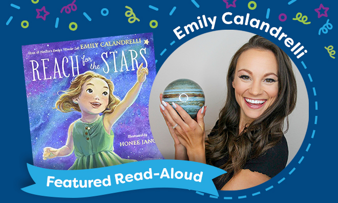 Emily Calandrelli is pictured beside her book "Reach for the Stars"