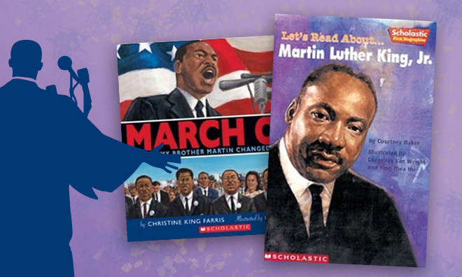 Two mlk books covers and MLKs silouette