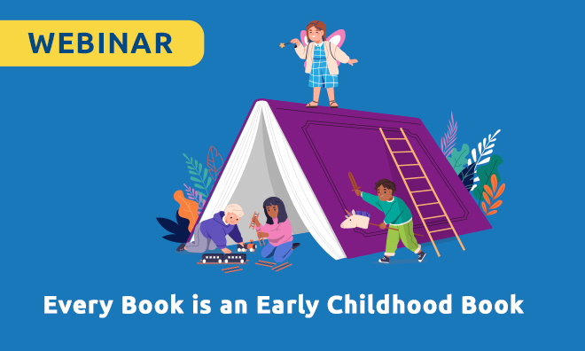 Illustration of preschool kids playing around a book