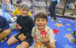 Kids with strawberries