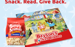 Stauffers animal crackers and book Bryson's Rocket Riddles
