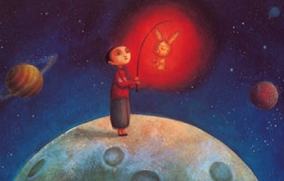 Book cover of boy on the moon with a lantern
